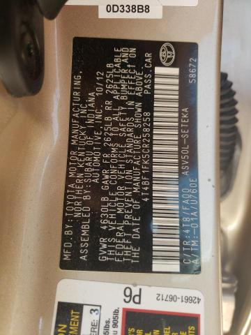 Photo 10 from auction – 2012 TOYOTA CAMRY BASE with VIN 4T4BF1FK5CR258258