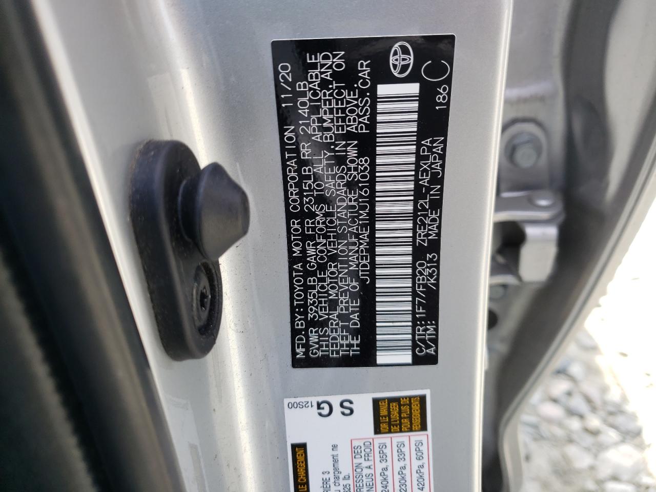 Photo 10 from auction – 2021 TOYOTA COROLLA LE with VIN JTDEPMAE1MJ161038