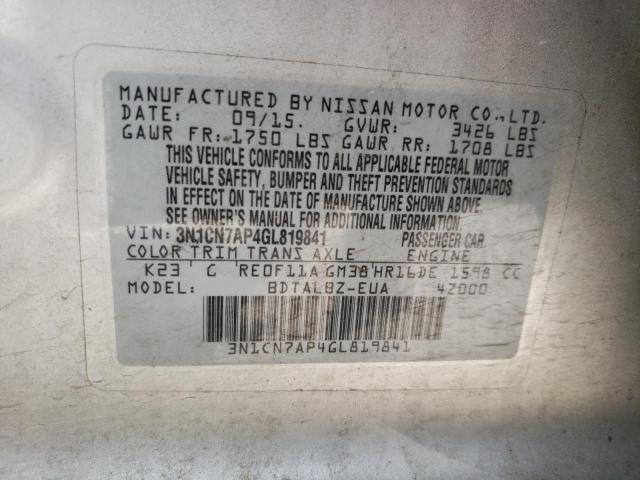 Photo 10 from auction – 2016 NISSAN VERSA S with VIN 3N1CN7AP4GL819841