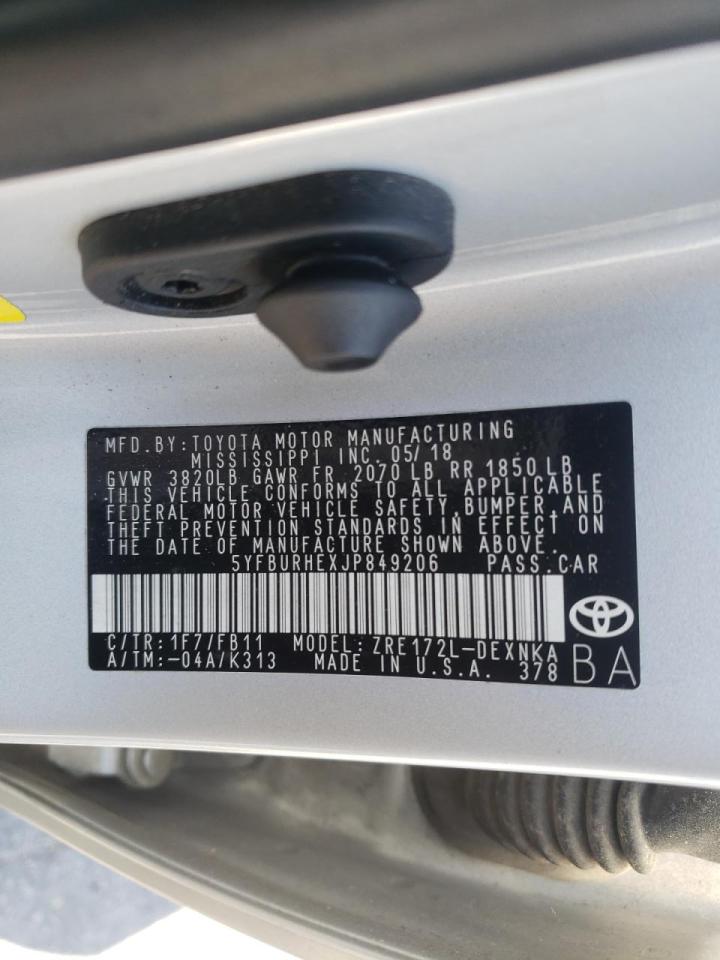 Photo 10 from auction – 2018 TOYOTA COROLLA L with VIN 5YFBURHEXJP849206