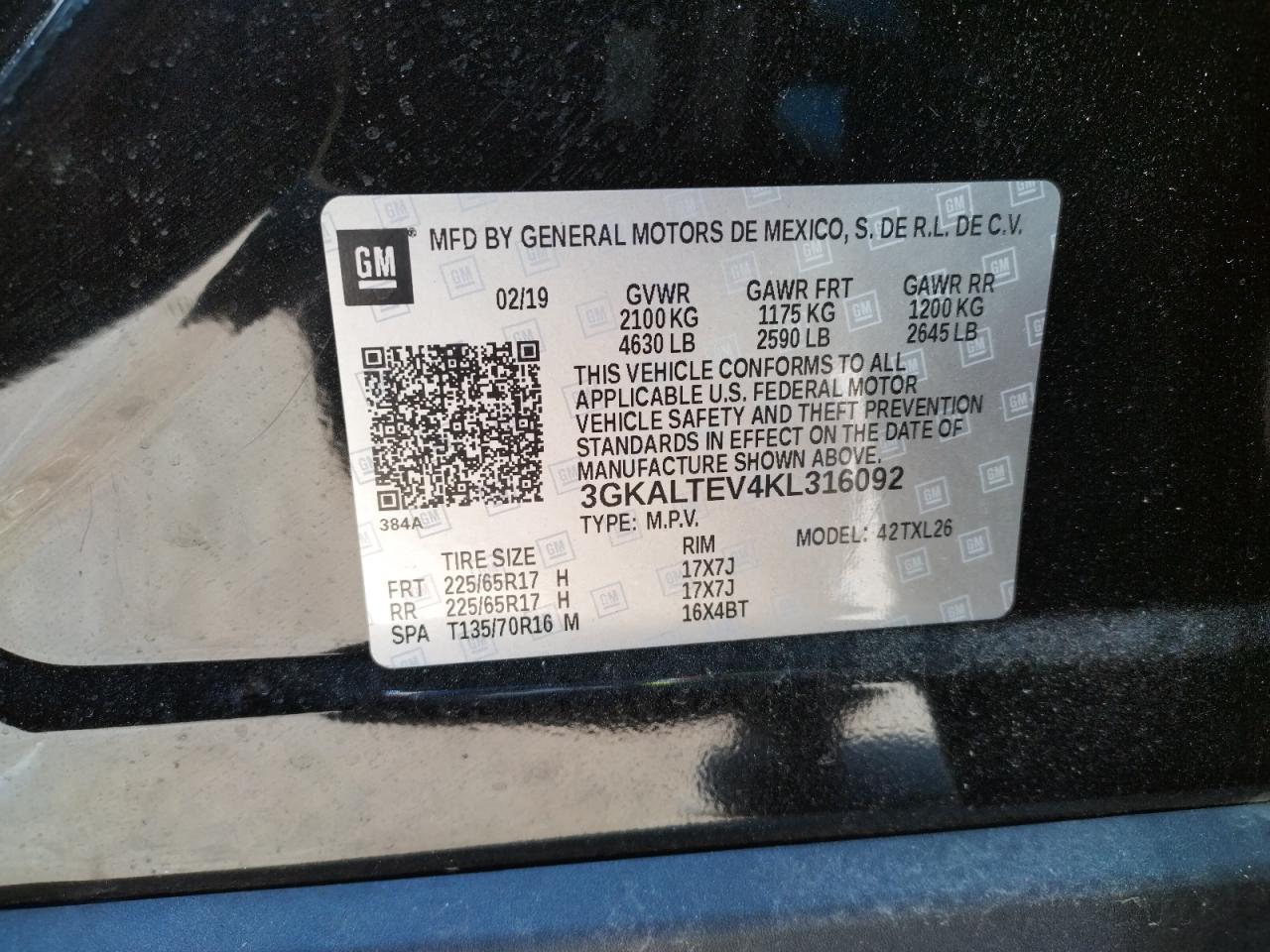Photo 10 from auction – 2019 GMC TERRAIN SL with VIN 3GKALTEV4KL316092