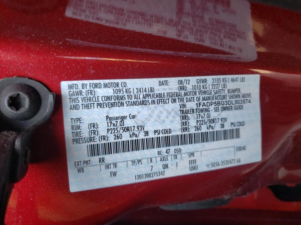 Photo 10 from auction – 2013 FORD C-MAX SEL with VIN 1FADP5BU3DL503574
