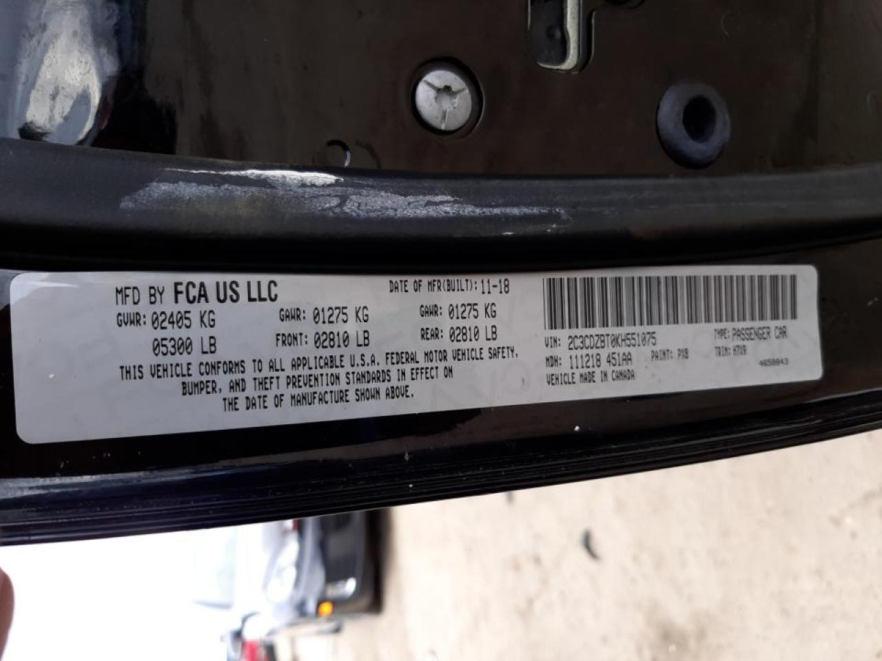 Photo 10 from auction – 2019 DODGE CHALLENGER with VIN 2C3CDZBT0KH551075