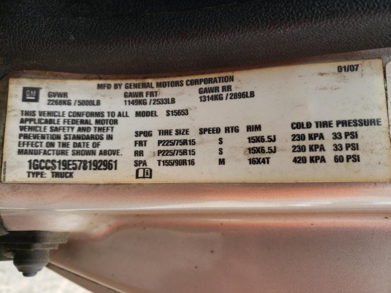 Photo 10 from auction – 2007 CHEVROLET COLORADO with VIN 1GCCS19E578192961