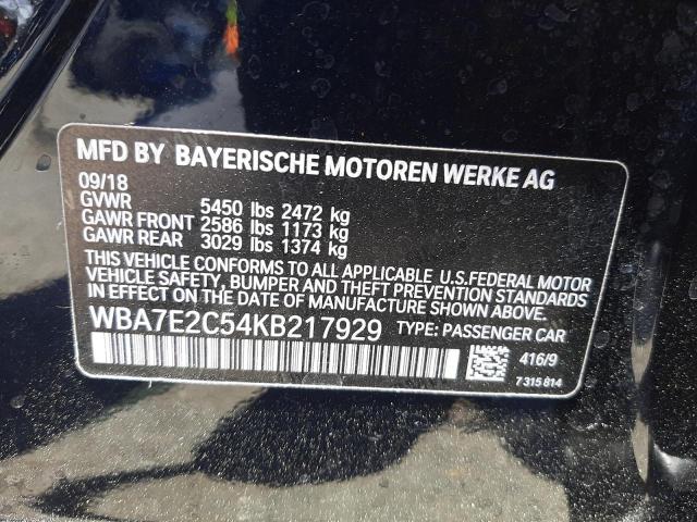 Photo 10 from auction – 2019 BMW 740 I with VIN WBA7E2C54KB217929