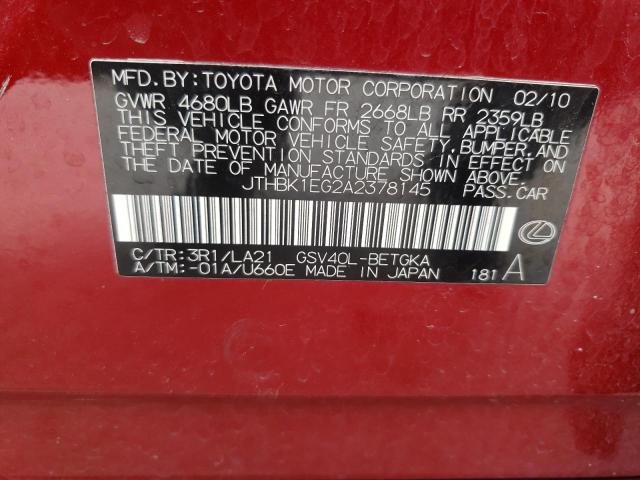 Foto 10 de la subasta – 2010 LEXUS ES 350 con VIN JTHBK1EG2A2378145