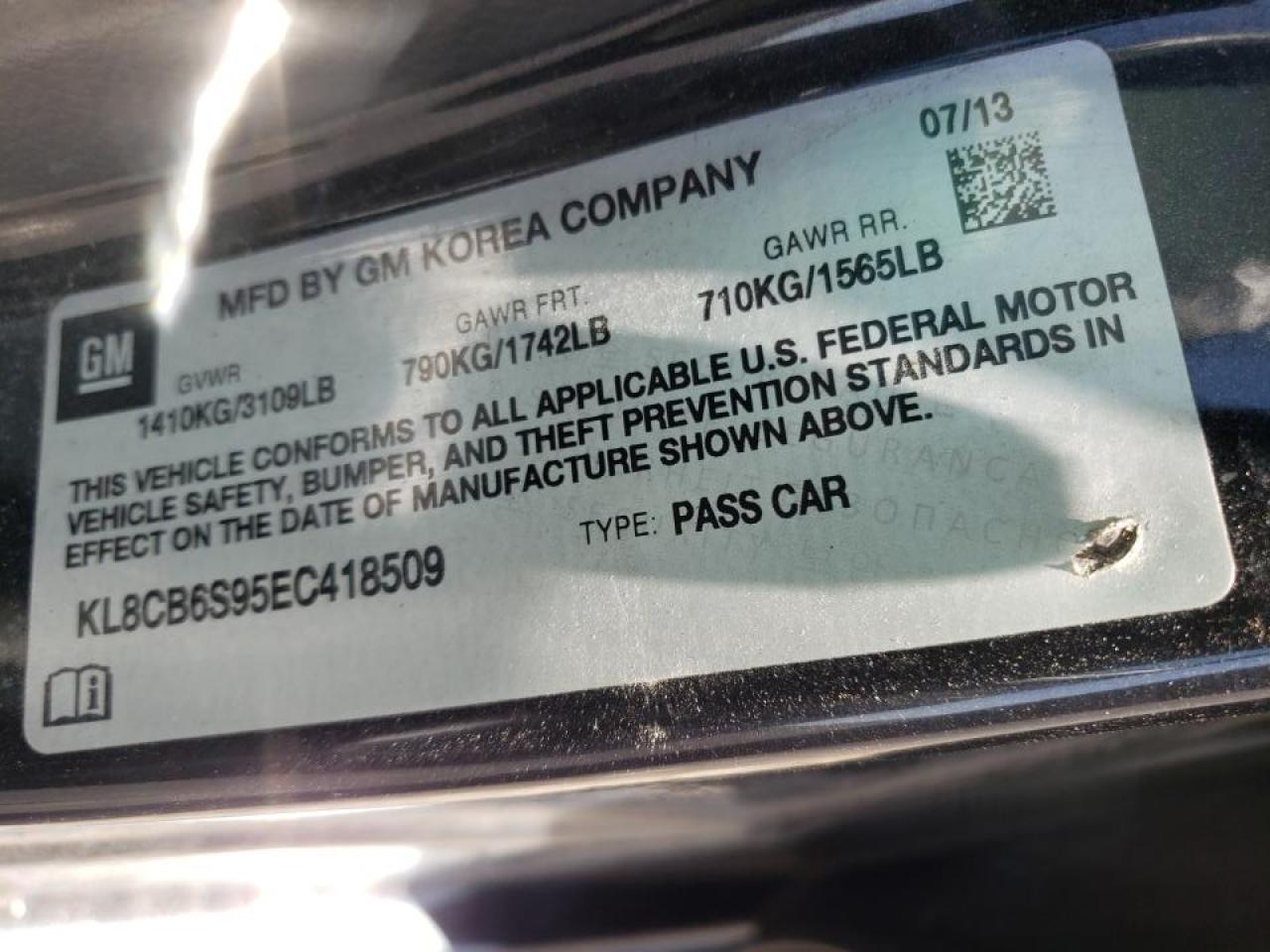 Photo 10 from auction – 2014 CHEVROLET SPARK LS with VIN KL8CB6S95EC418509