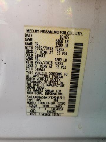 Photo 10 from auction – 2006 NISSAN ARMADA SE with VIN 5N1AA08A56N709691