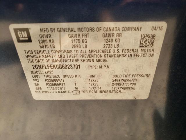 Photo 10 from auction – 2016 CHEVROLET EQUINOX LT with VIN 2GNFLFEK0G6323701