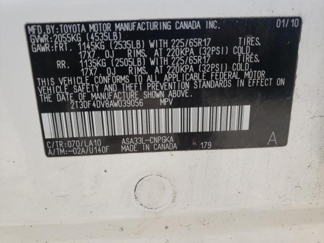Photo 10 from auction – 2010 TOYOTA RAV4 LIMIT with VIN 2T3DF4DV8AW039056