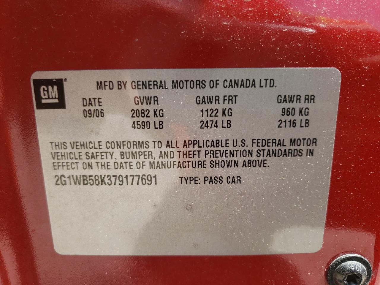 Photo 10 from auction – 2007 CHEVROLET IMPALA LS with VIN 2G1WB58K379177691