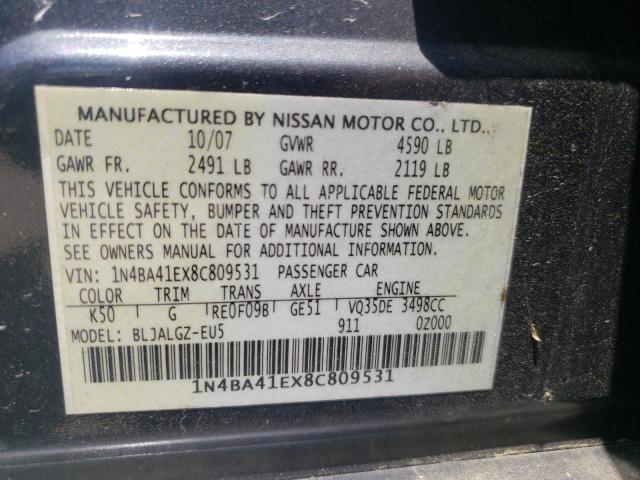 Photo 10 from auction – 2008 NISSAN MAXIMA SE with VIN 1N4BA41EX8C809531