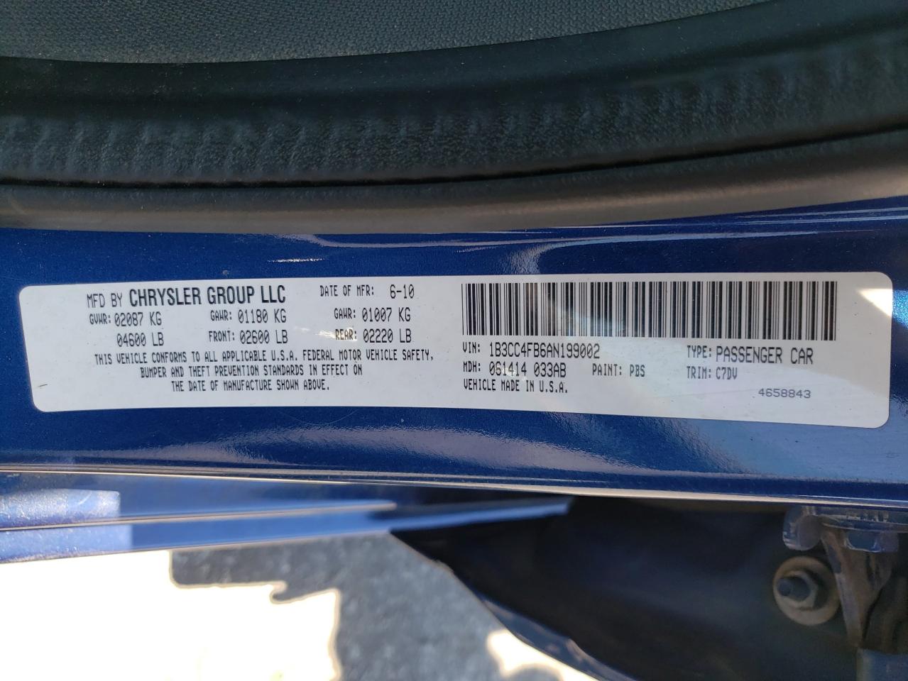 Photo 10 from auction – 2010 DODGE AVENGER SX with VIN 1B3CC4FB6AN199002