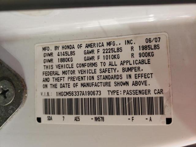Photo 10 from auction – 2007 HONDA ACCORD EX with VIN 1HGCM56337A190673