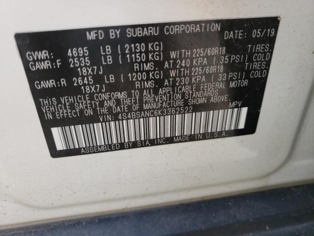 Photo 10 from auction – 2019 SUBARU OUTBACK 2. with VIN 4S4BSANC6K3362522