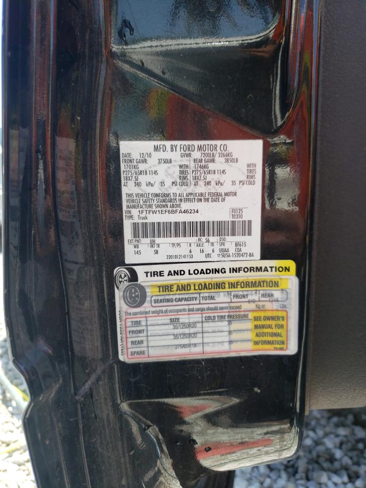 Photo 10 from auction – 2011 FORD F150 SUPER with VIN 1FTFW1EF6BFA46234