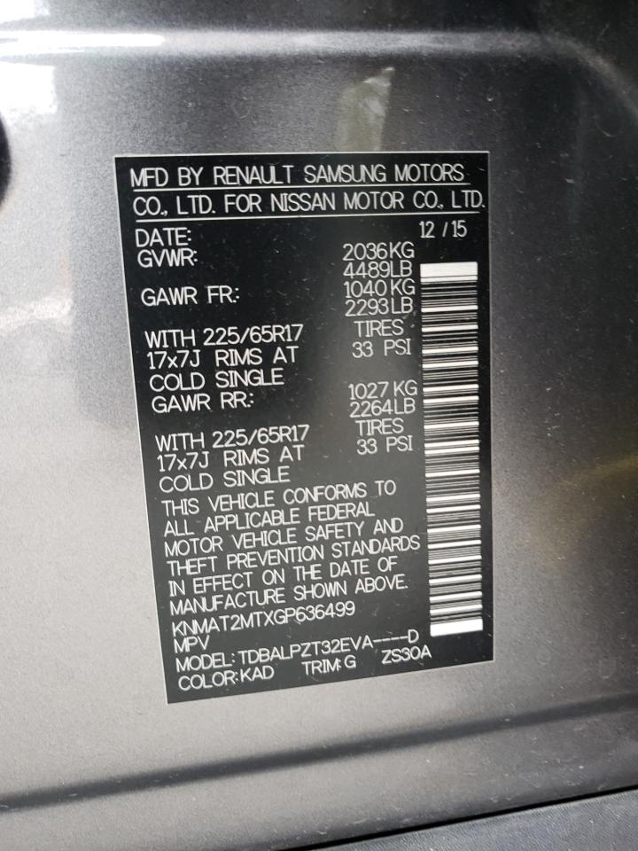 Photo 10 from auction – 2016 NISSAN ROGUE S with VIN KNMAT2MTXGP636499