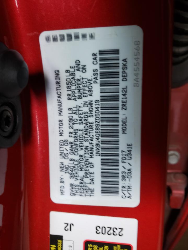 Photo 10 from auction – 2009 TOYOTA COROLLA BA with VIN 1NXBU40E89Z050419