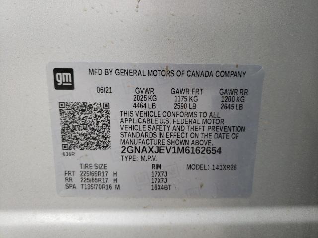 Photo 10 from auction – 2021 CHEVROLET EQUINOX LT with VIN 2GNAXJEV1M6162654