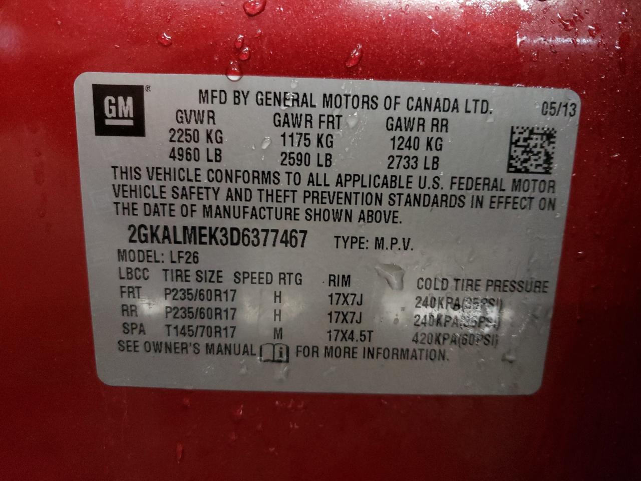 صورة رقم 10 من المزاد - 2013 GMC TERRAIN SL مع VIN 2GKALMEK3D6377467