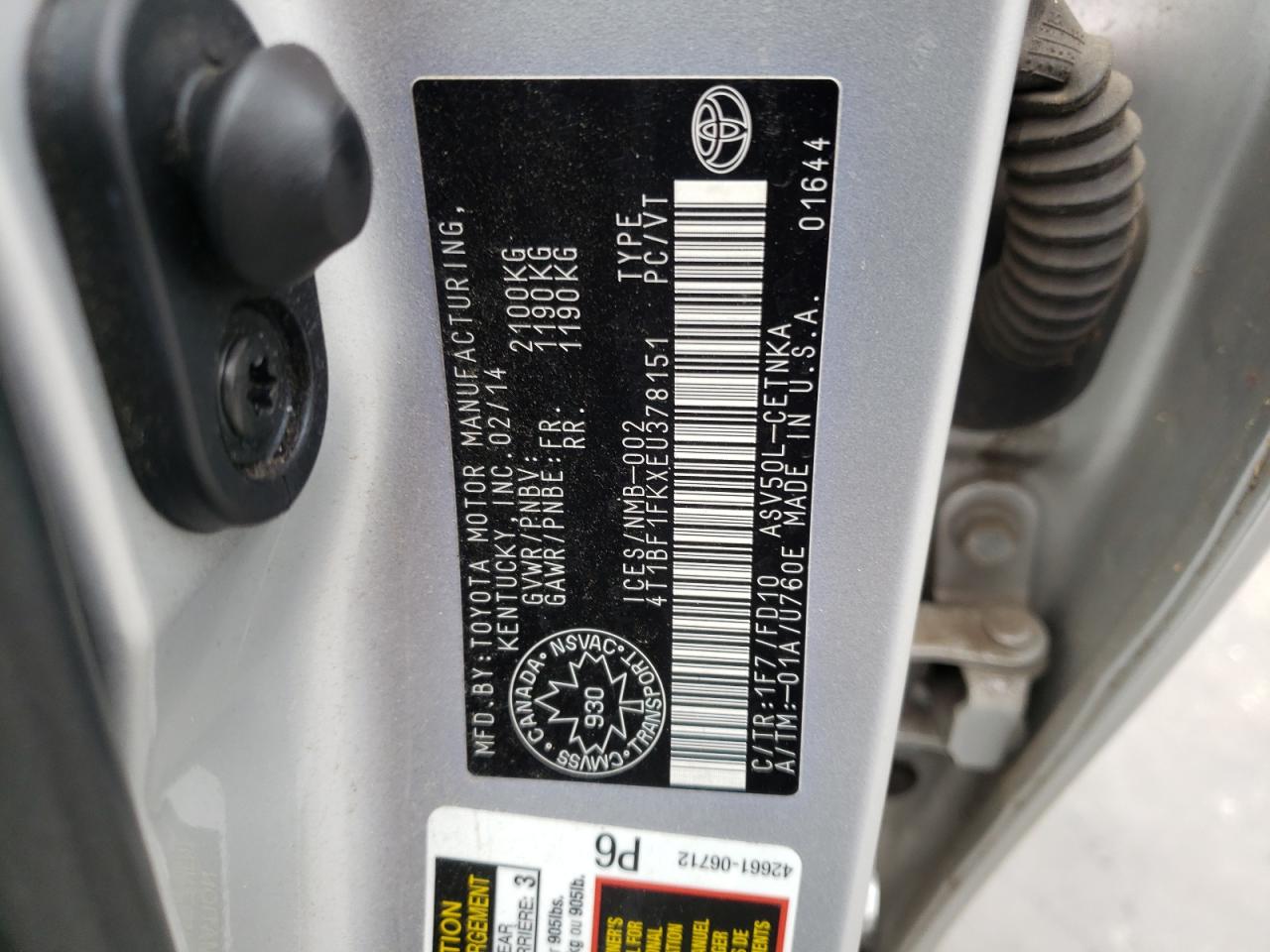 Photo 10 from auction – 2014 TOYOTA CAMRY L with VIN 4T1BF1FKXEU378151