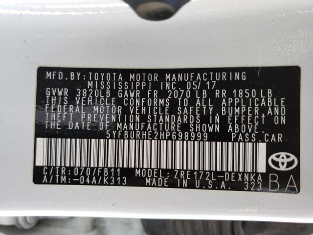 Photo 10 from auction – 2017 TOYOTA COROLLA L with VIN 5YFBURHE2HP698999