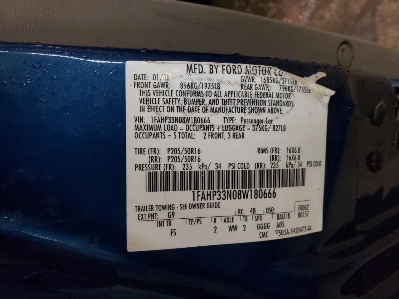 Photo 10 from auction – 2008 FORD FOCUS SE with VIN 1FAHP33N08W180666
