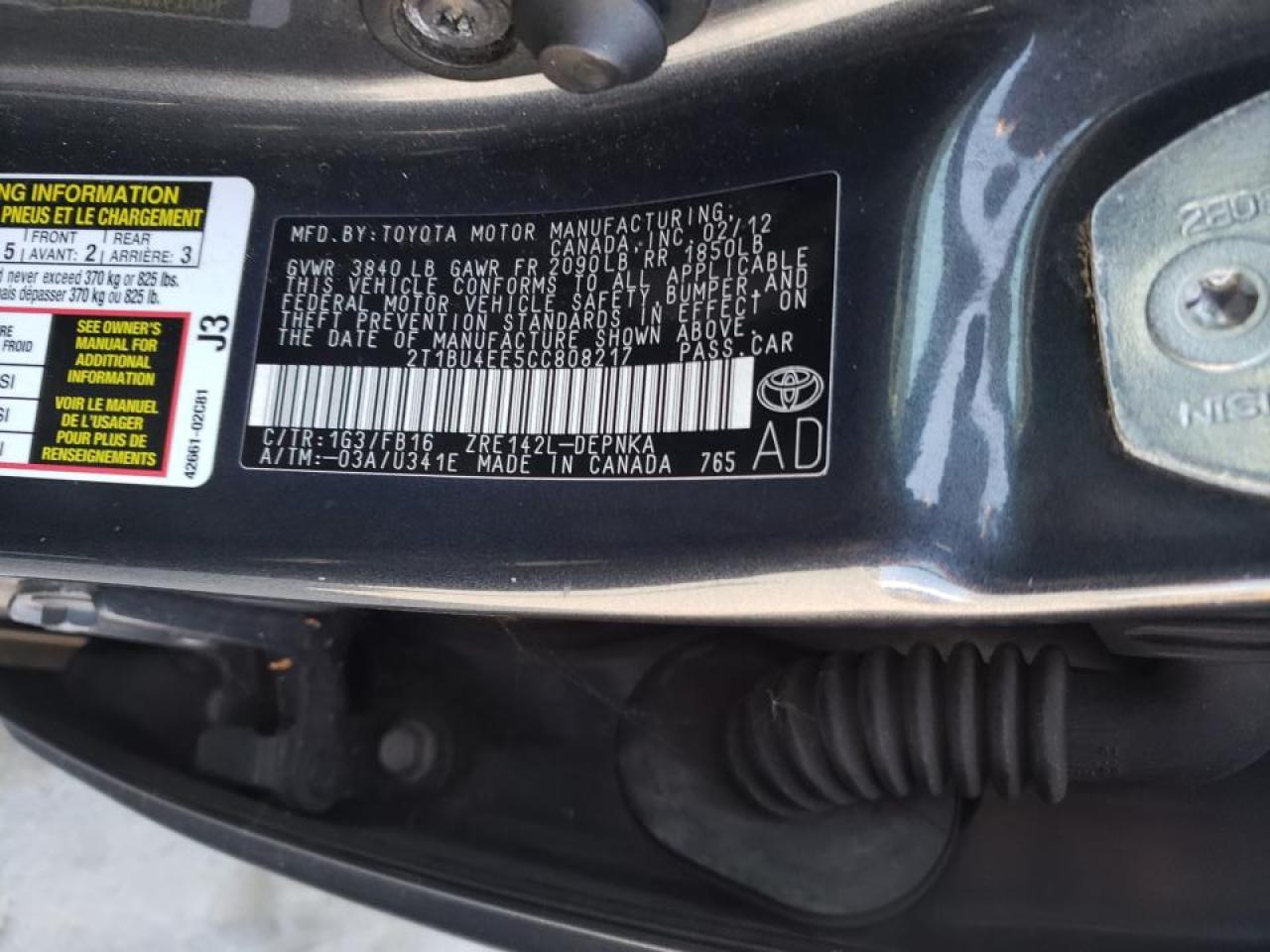 Photo 10 from auction – 2012 TOYOTA COROLLA BA with VIN 2T1BU4EE5CC808217