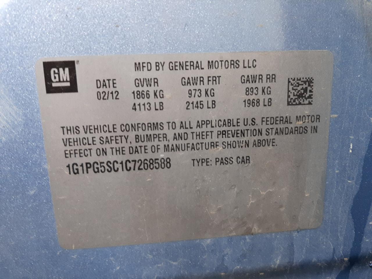 Photo 10 from auction – 2012 CHEVROLET CRUZE LT with VIN 1G1PG5SC1C7268588