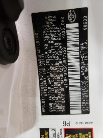 Photo 10 from auction – 2012 TOYOTA CAMRY BASE with VIN 4T1BF1FK5CU547859