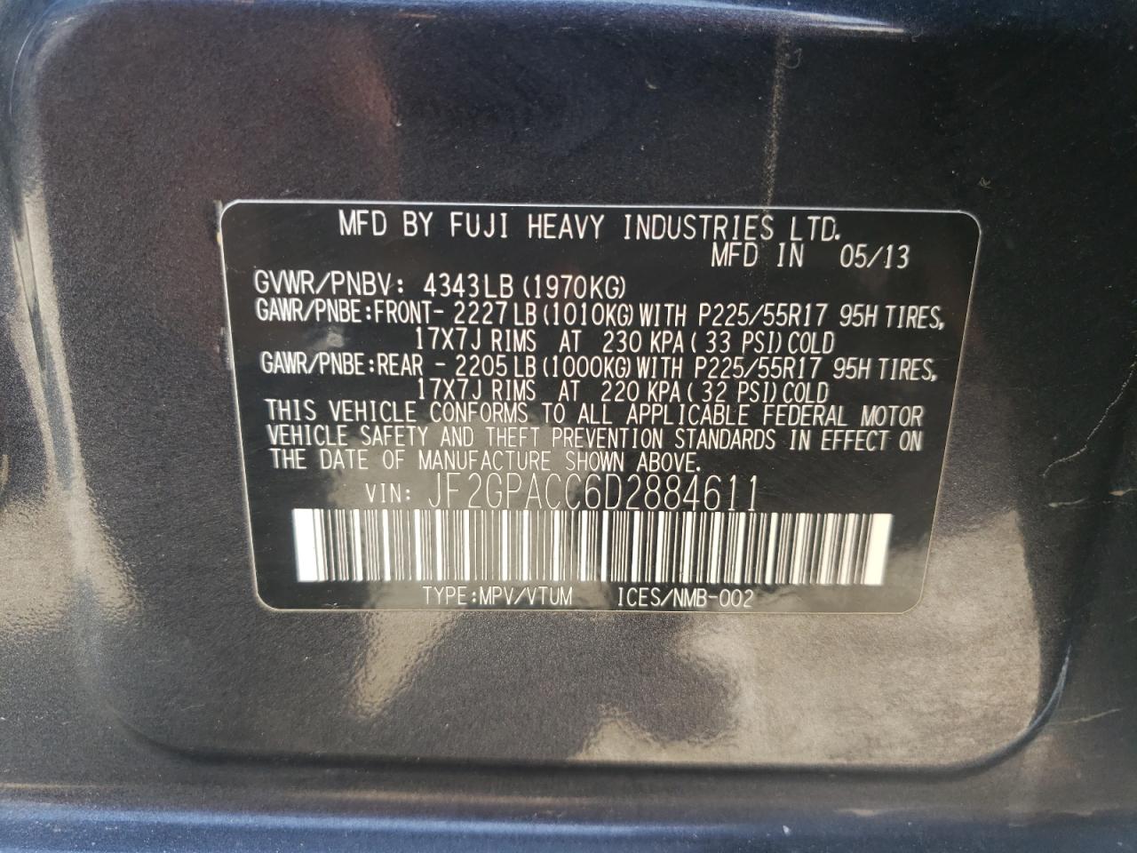 Photo 10 from auction – 2013 SUBARU XV CROSSTR with VIN JF2GPACC6D2884611