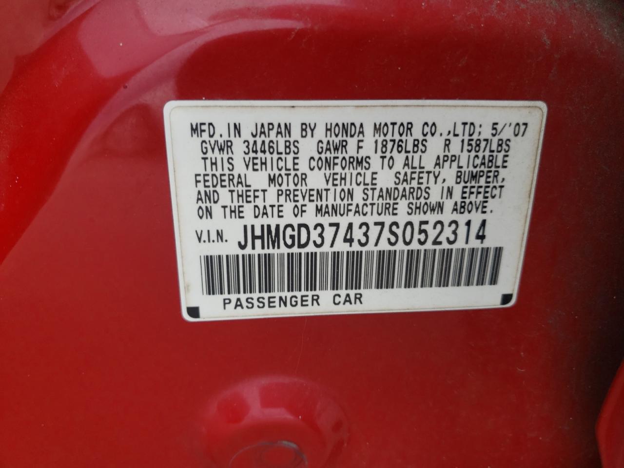 Photo 10 from auction – 2007 HONDA FIT with VIN JHMGD37437S052314