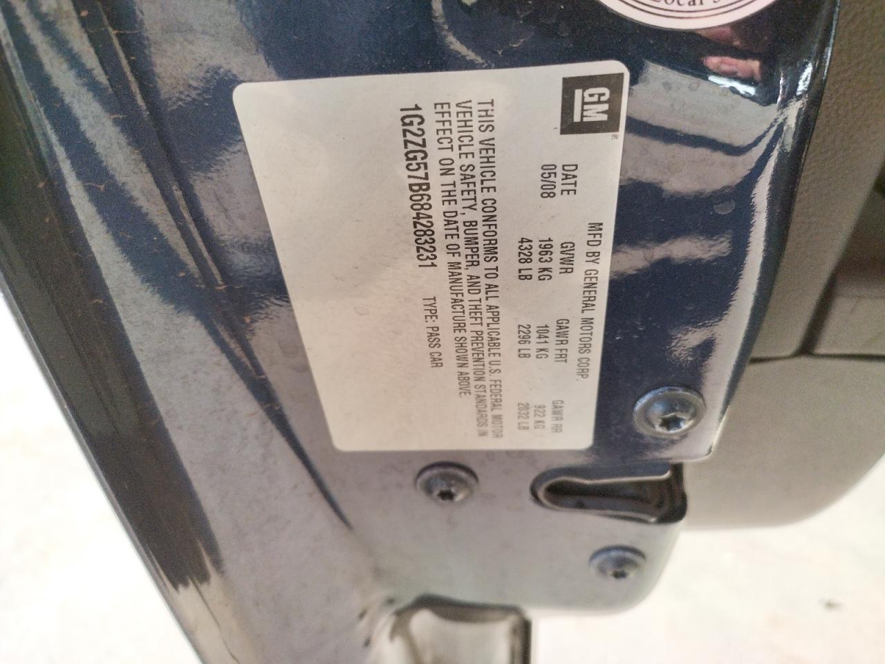 Photo 10 from auction – 2008 PONTIAC G6 BASE with VIN 1G2ZG57B684283231
