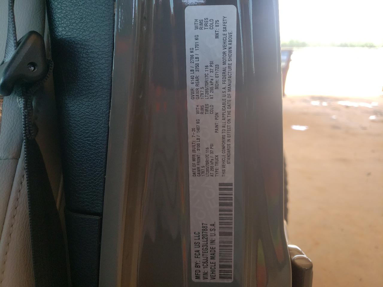 Photo 10 from auction – 2020 JEEP GLADIATOR with VIN 1C6JJTEG3LL207887