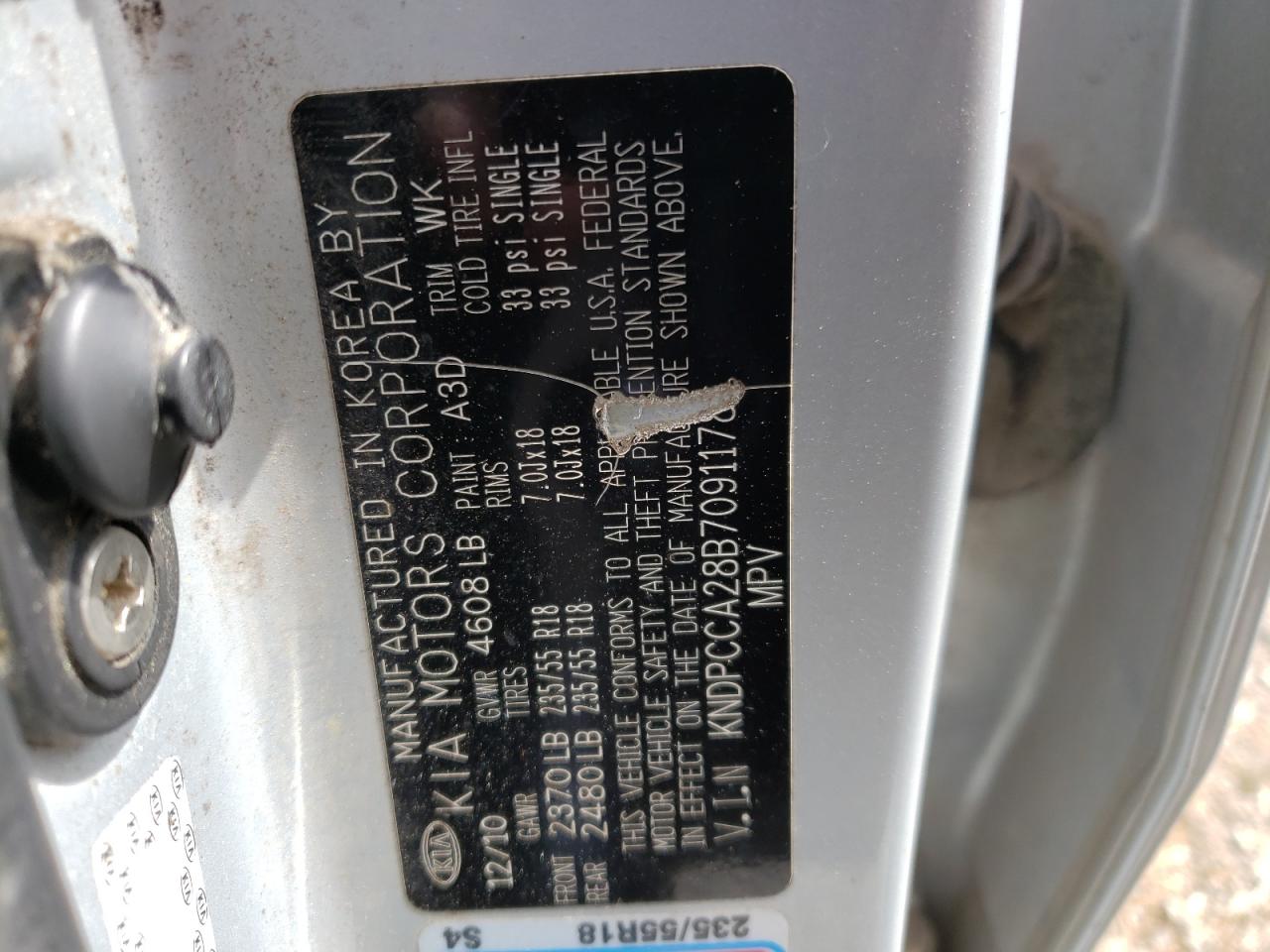 Photo 10 from auction – 2011 KIA SPORTAGE E with VIN KNDPCCA28B7091178