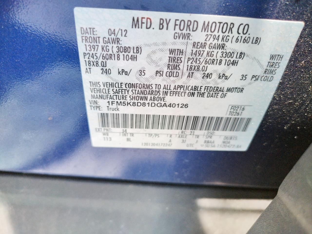 Photo 10 from auction – 2013 FORD EXPLORER X with VIN 1FM5K8D81DGA40126