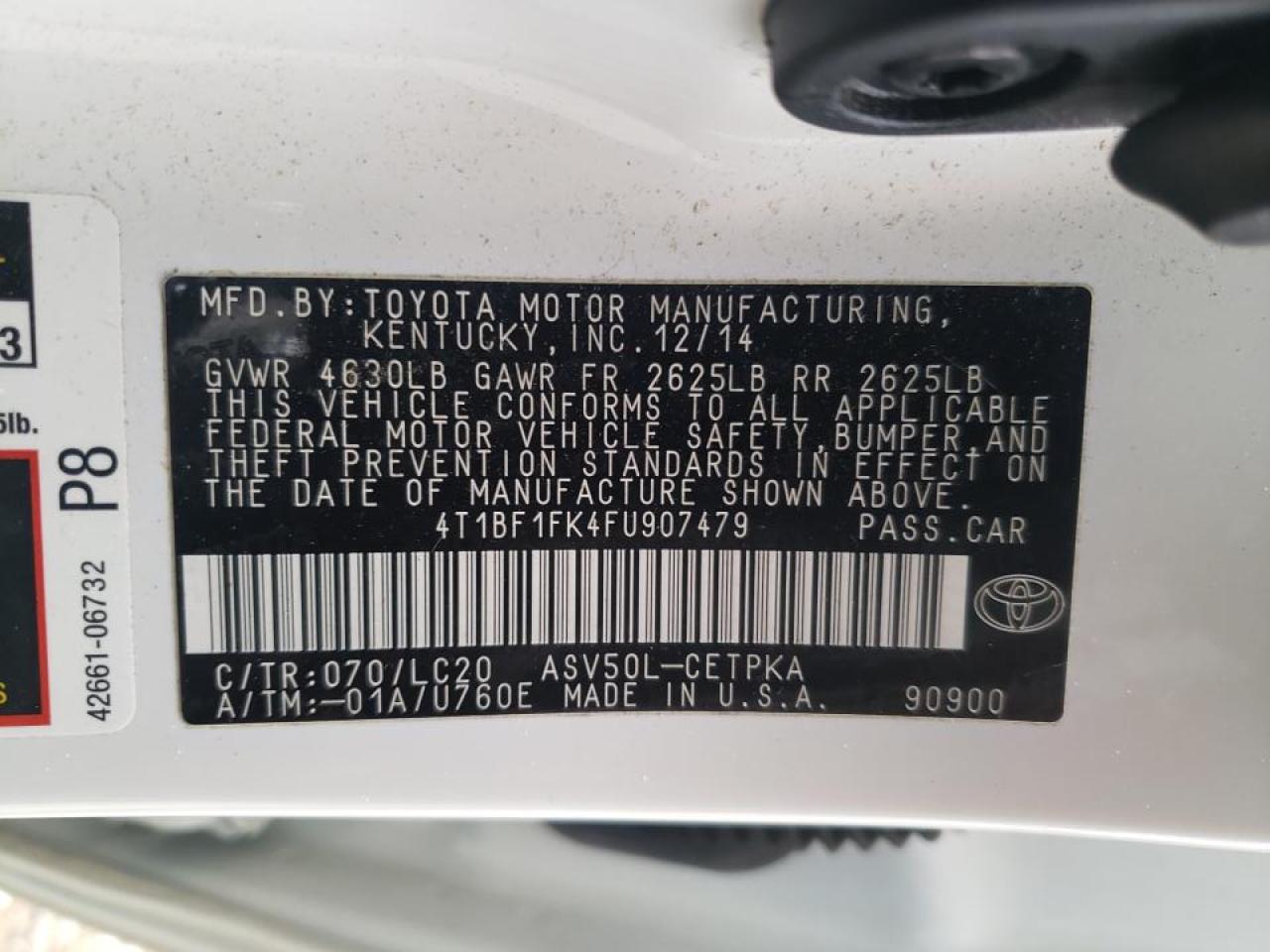 Photo 10 from auction – 2015 TOYOTA CAMRY LE with VIN 4T1BF1FK4FU907479