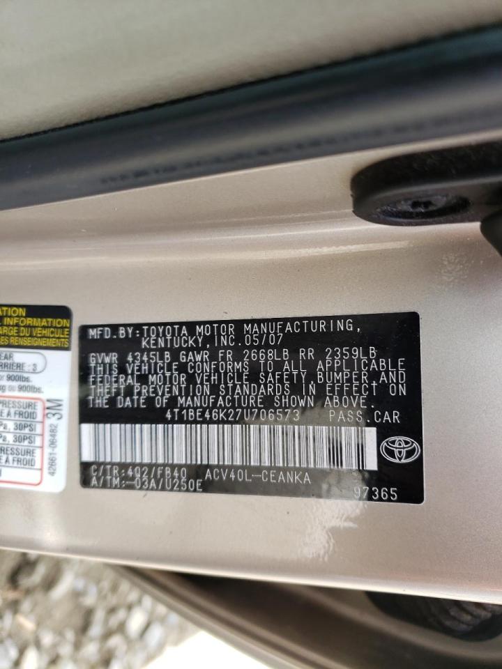 Photo 10 from auction – 2007 TOYOTA CAMRY CE with VIN 4T1BE46K27U706573
