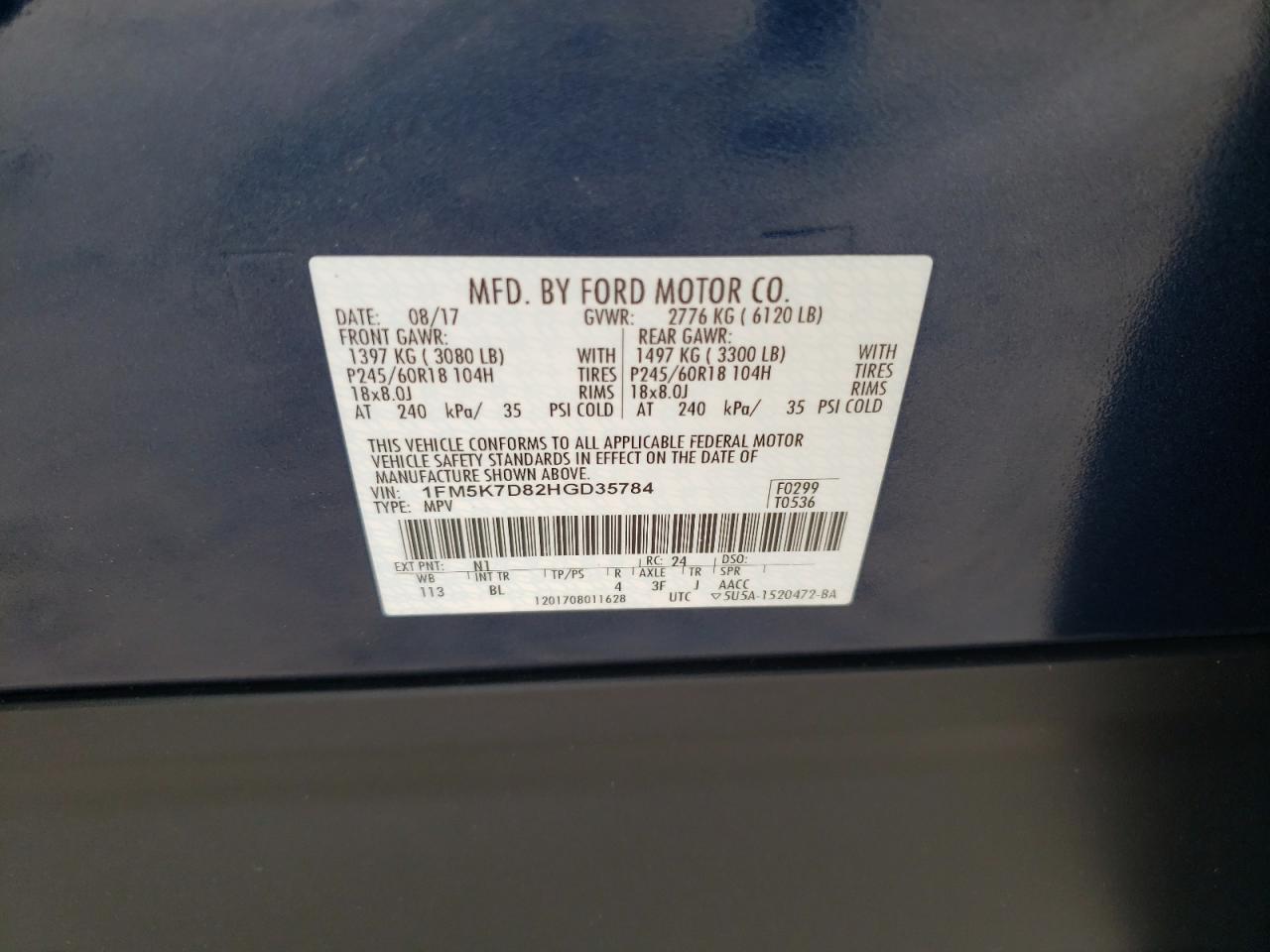 Photo 10 from auction – 2017 FORD EXPLORER X with VIN 1FM5K7D82HGD35784