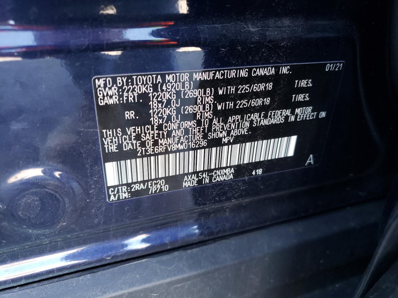 Photo 10 from auction – 2021 TOYOTA RAV4 XSE with VIN 2T3E6RFV8MW016296