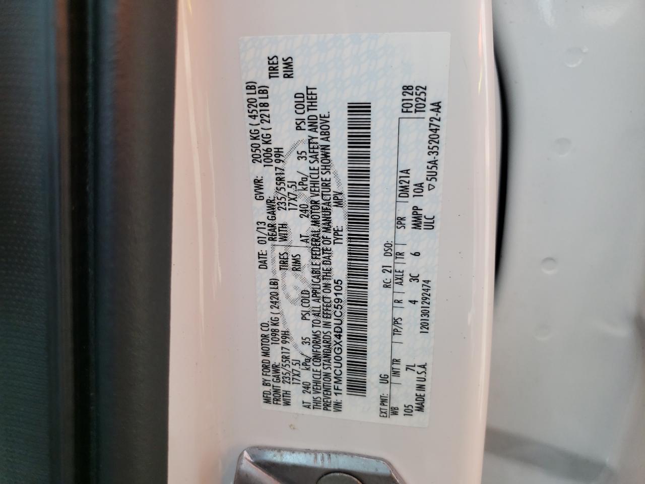 Photo 10 from auction – 2013 FORD ESCAPE SE with VIN 1FMCU0GX4DUC59105