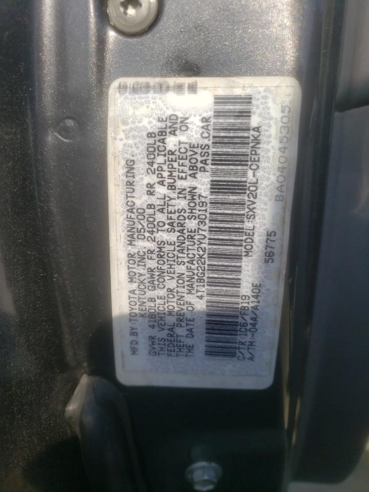 Photo 10 from auction – 2000 TOYOTA CAMRY CE with VIN 4T1BG22K2YU730197