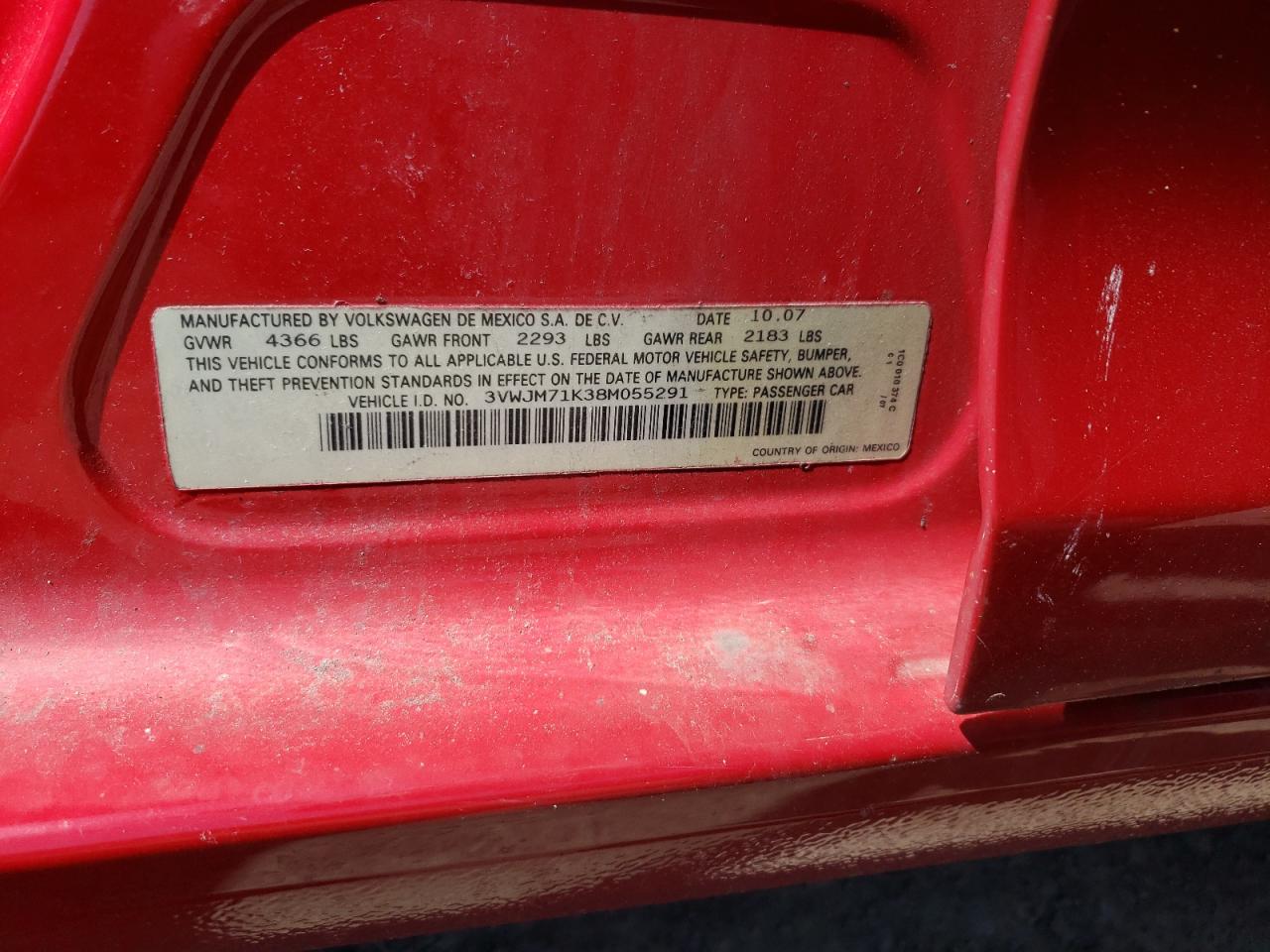 Photo 10 from auction – 2008 VOLKSWAGEN JETTA with VIN 3VWJM71K38M055291