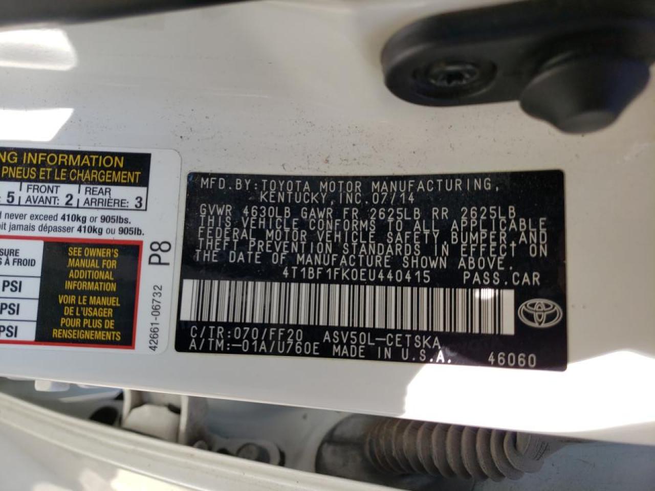 Photo 10 from auction – 2014 TOYOTA CAMRY L with VIN 4T1BF1FK0EU440415