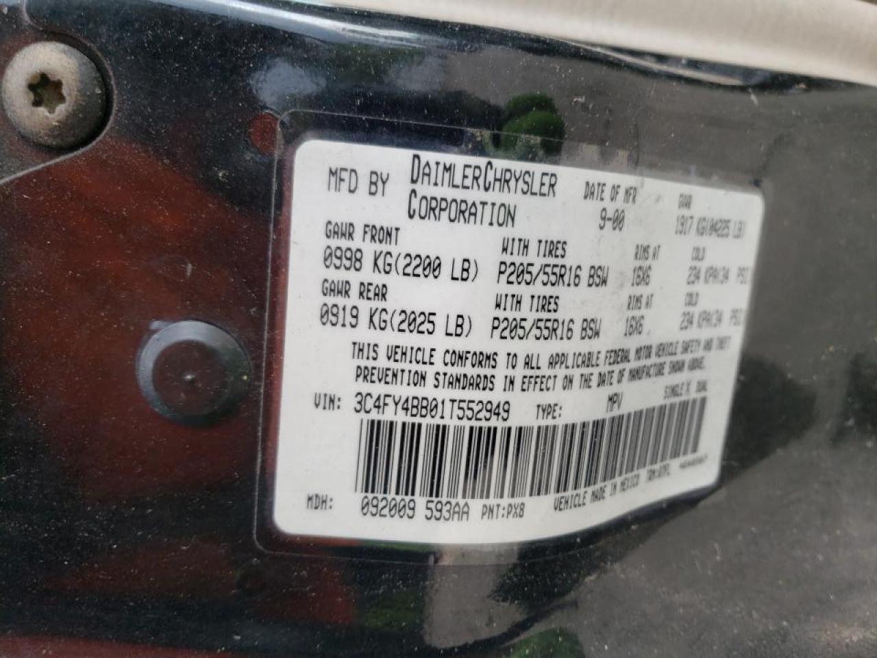 Photo 10 from auction – 2001 CHRYSLER PT CRUISER with VIN 3C4FY4BB01T552949