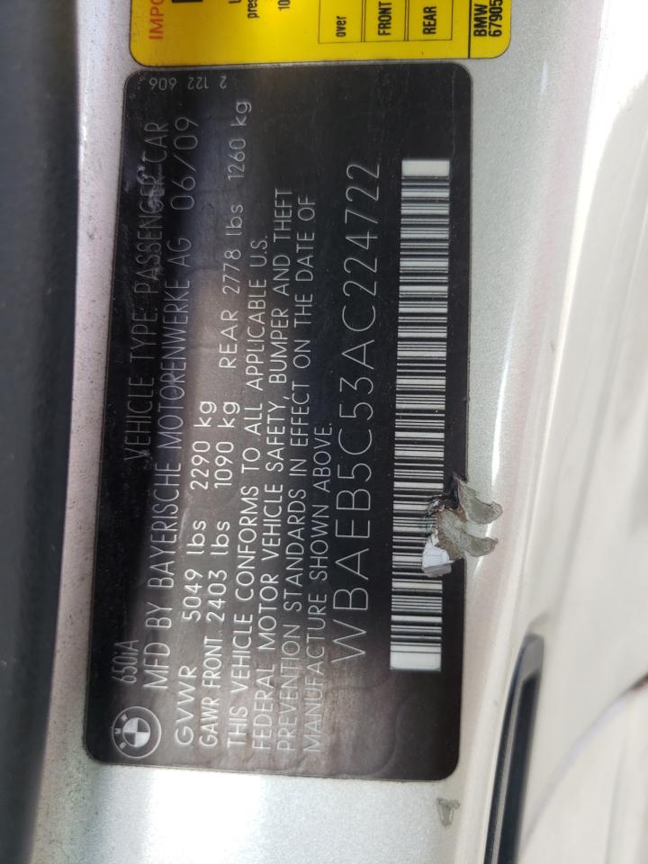 Photo 10 from auction – 2010 BMW 650 I with VIN WBAEB5C53AC224722