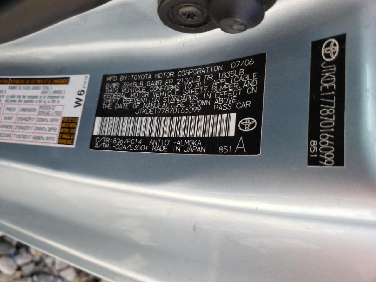Photo 10 from auction – 2007 TOYOTA SCION TC with VIN JTKDE177870166099