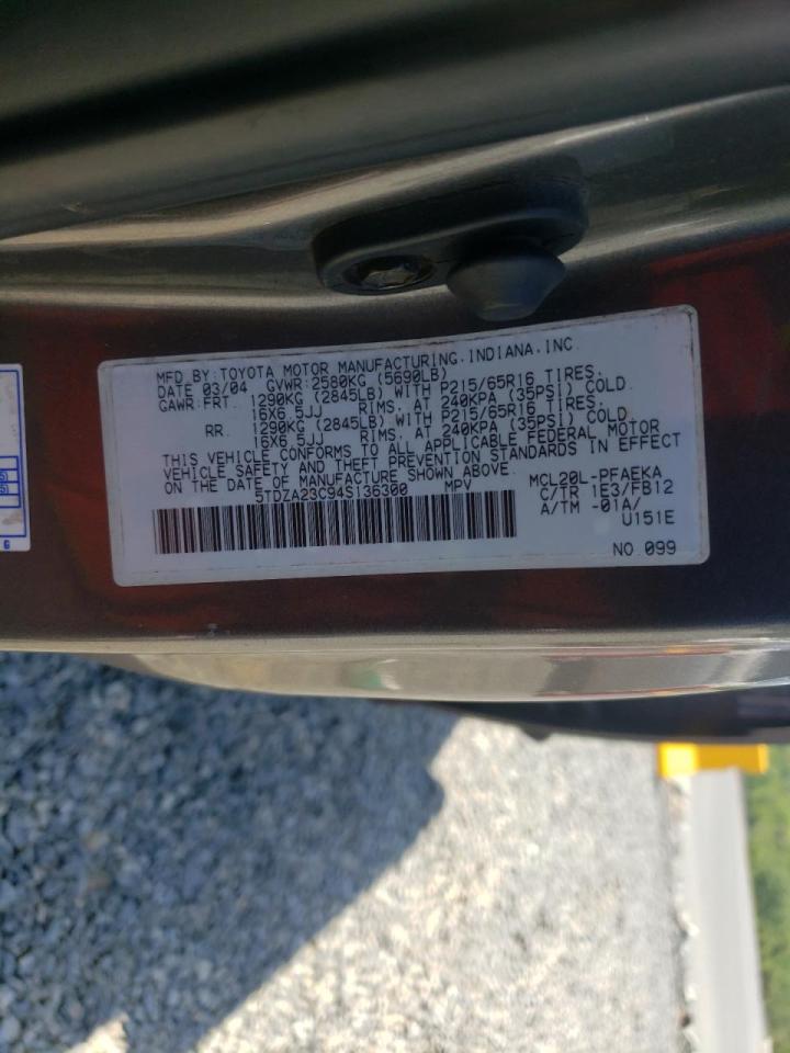 Photo 10 from auction – 2004 TOYOTA SIENNA CE with VIN 5TDZA23C94S136300