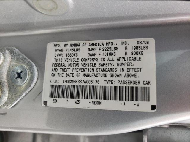 Photo 10 from auction – 2007 HONDA ACCORD SE with VIN 1HGCM56387A005176