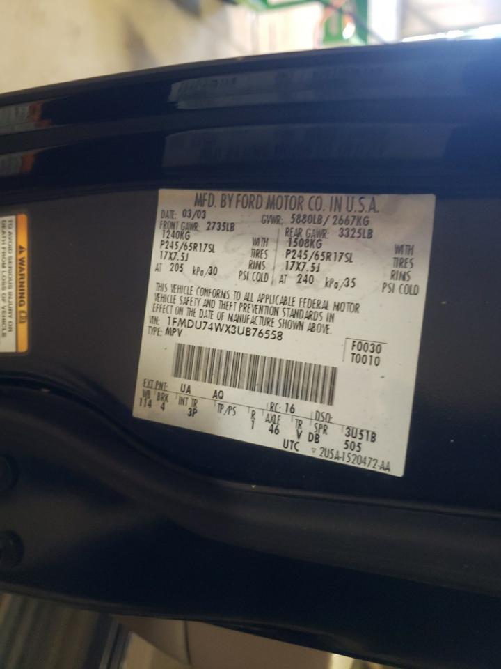 Photo 10 from auction – 2003 FORD EXPLORER E with VIN 1FMDU74WX3UB76558